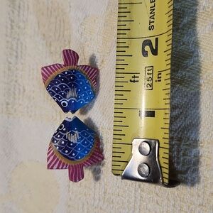 Tropical fish wooden earrings folk art